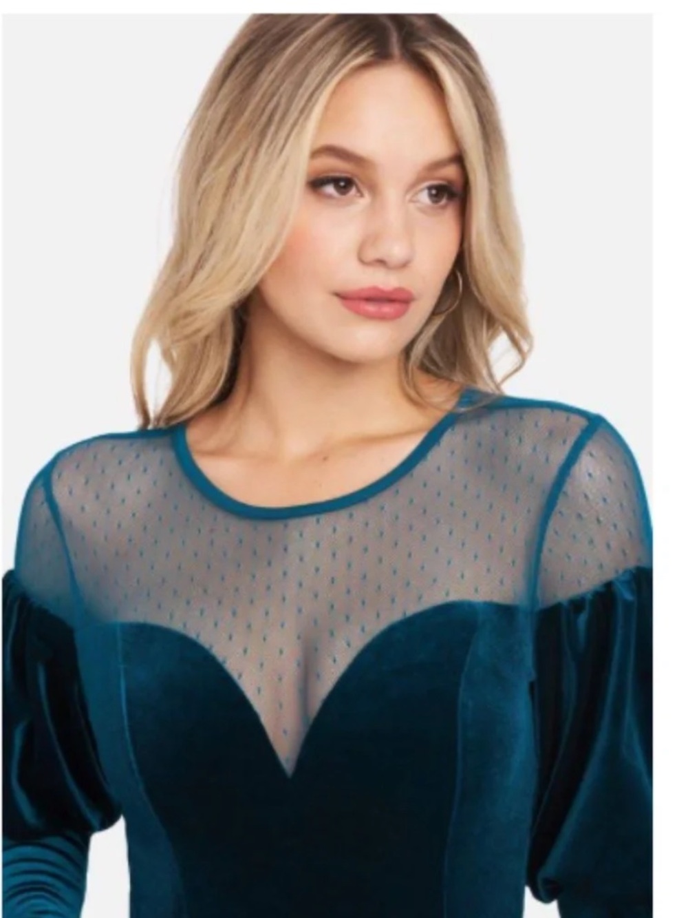 Bebe Teal Velvet puff sleeve bodysuit
